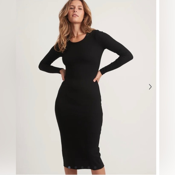 Marine Layer Lexi Rib Long Sleeve Midi Dress in Black - Picture 3 of 15